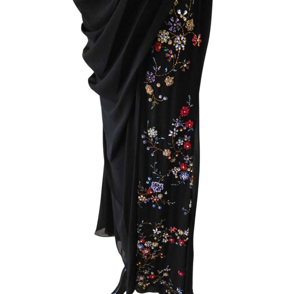Mac Duggal Evening 26530 Beaded Floral Wrap 2 Gown Black Chiffon Embellished V - Picture 7 of 14